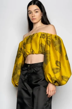 MUSTARD FLORAL OFF SHOULDER TOP
