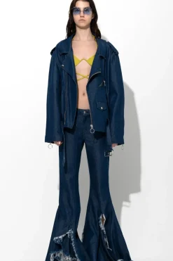 NAVY DENIM BOOTCUT DECONSTRUCTED JEANS