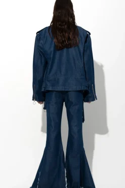 NAVY DENIM BOOTCUT DECONSTRUCTED JEANS