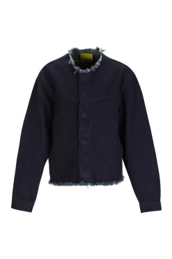 NAVY DENIM COLLARLESS JACKET