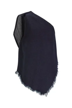 NAVY DENIM ONE SHOULDER KNOT TOP