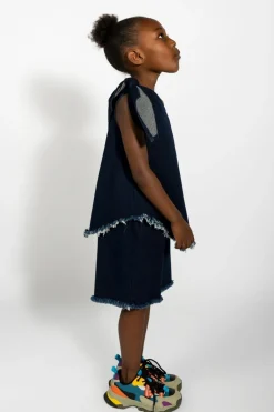 NAVY DENIM ONE SHOULDER KNOT TOP