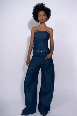 NAVY DENIM PATCH POCKET BOYFRIEND TROUSERS