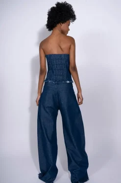 NAVY DENIM PATCH POCKET BOYFRIEND TROUSERS
