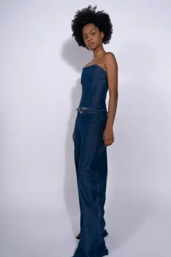 NAVY DENIM PATCH POCKET BOYFRIEND TROUSERS