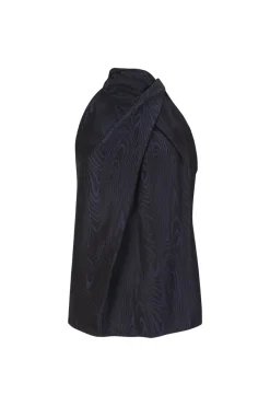 NAVY DRAPED BLOUSE