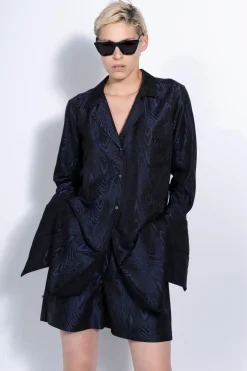 NAVY EMBROIDERED PYJAMA SHIRT