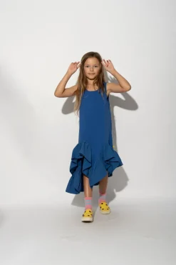 NAVY SLEEVELESS FLOUNCE DRESS
