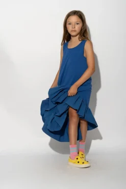 NAVY SLEEVELESS FLOUNCE DRESS