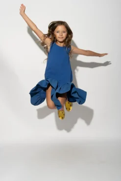 NAVY SLEEVELESS FLOUNCE DRESS