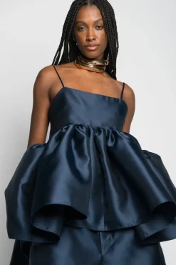 NAVY STRAPPY PUFF TOP