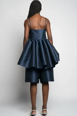 NAVY STRAPPY PUFF TOP