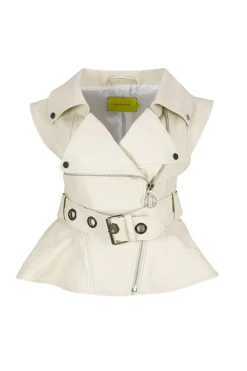 OFF-WHITE CINCHED OPEN NECK LEATHER BIKER VEST