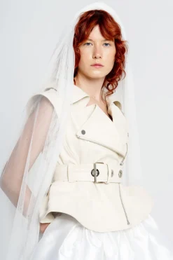 OFF-WHITE CINCHED OPEN NECK LEATHER BIKER VEST