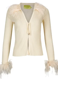 OFF-WHITE VISCOSE KNITTED TOP WITH FEATHERS