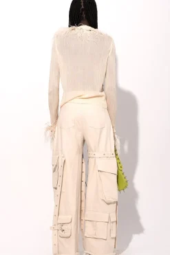 OFF-WHITE VISCOSE KNITTED TOP WITH FEATHERS