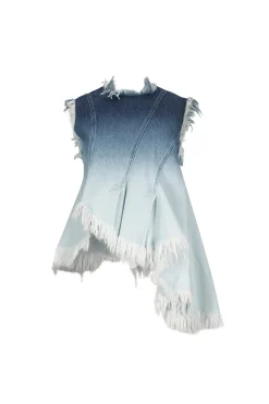 OMBRE DENIM BLUE SLEEVELESS TOP WITH ASYMMETRIC HEM