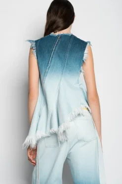 OMBRE DENIM BLUE SLEEVELESS TOP WITH ASYMMETRIC HEM
