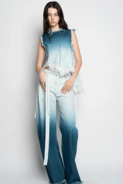 OMBRE DENIM BLUE SLEEVELESS TOP WITH ASYMMETRIC HEM