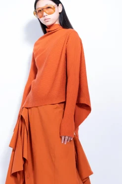 ORANGE DRAPED JUMPER IN MERINO KNIT