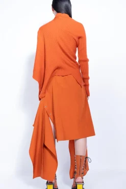 ORANGE DRAPED JUMPER IN MERINO KNIT
