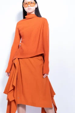 ORANGE DRAPED JUMPER IN MERINO KNIT