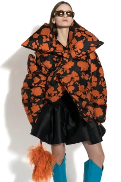 ORANGE FLORAL M'A PUFFER JACKET