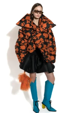 ORANGE FLORAL M'A PUFFER JACKET