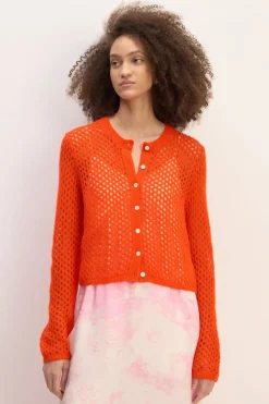 ORANGE MESH KNIT CARDIGAN