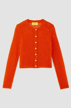 ORANGE MESH KNIT CARDIGAN