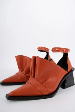 ORANGE POINTY FRILL LACE UP PUMPS