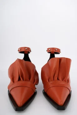 ORANGE POINTY FRILL LACE UP PUMPS