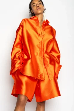 ORANGE SATIN OVERSIZED SHIRT