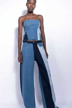 PATCHWORK DENIM BOYFRIEND TROUSERS