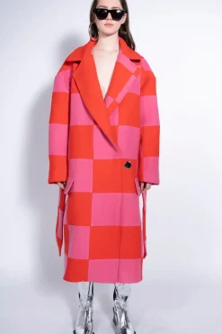 PINK AND RED CHECKED LONG COAT
