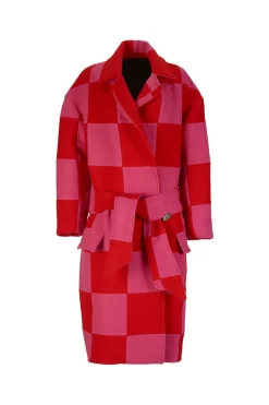 PINK AND RED CHECKED LONG COAT