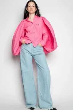 PINK BALLON SLEEVE SHIRT