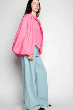 PINK BALLON SLEEVE SHIRT