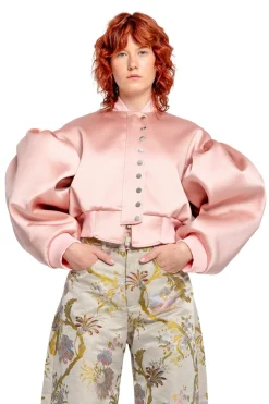 PINK BOMBER JACKET WITH PUFF SLEEVES