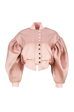 PINK BOMBER JACKET WITH PUFF SLEEVES