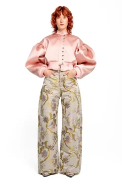 PINK BOMBER JACKET WITH PUFF SLEEVES