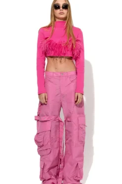 PINK CROPPED FEATHER TOP