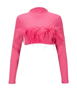 PINK CROPPED FEATHER TOP