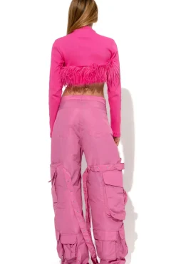 PINK CROPPED FEATHER TOP