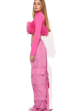 PINK CROPPED FEATHER TOP