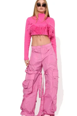 PINK CROPPED FEATHER TOP