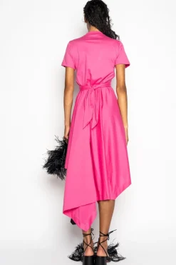 PINK CROSS WAIST DRAPE T-SHIRT DRESS