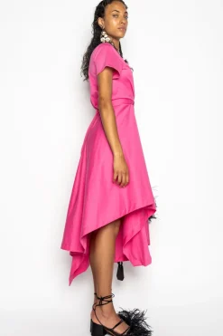 PINK CROSS WAIST DRAPE T-SHIRT DRESS
