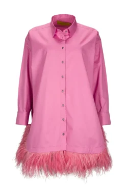 PINK FEATHER HEM SHIRT DRESS