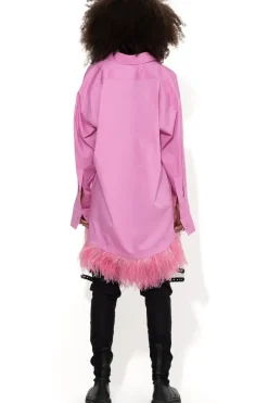 PINK FEATHER HEM SHIRT DRESS